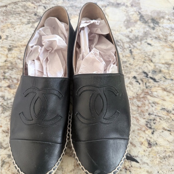 CHANEL Shoes - CHANEL Black Leather Espadrilles